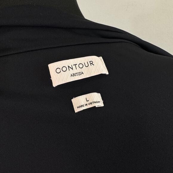 Contour Aritzia Black Bodysuit Square Neck Double-Layer Side Ruching SZ Large L - Picture 5 of 5